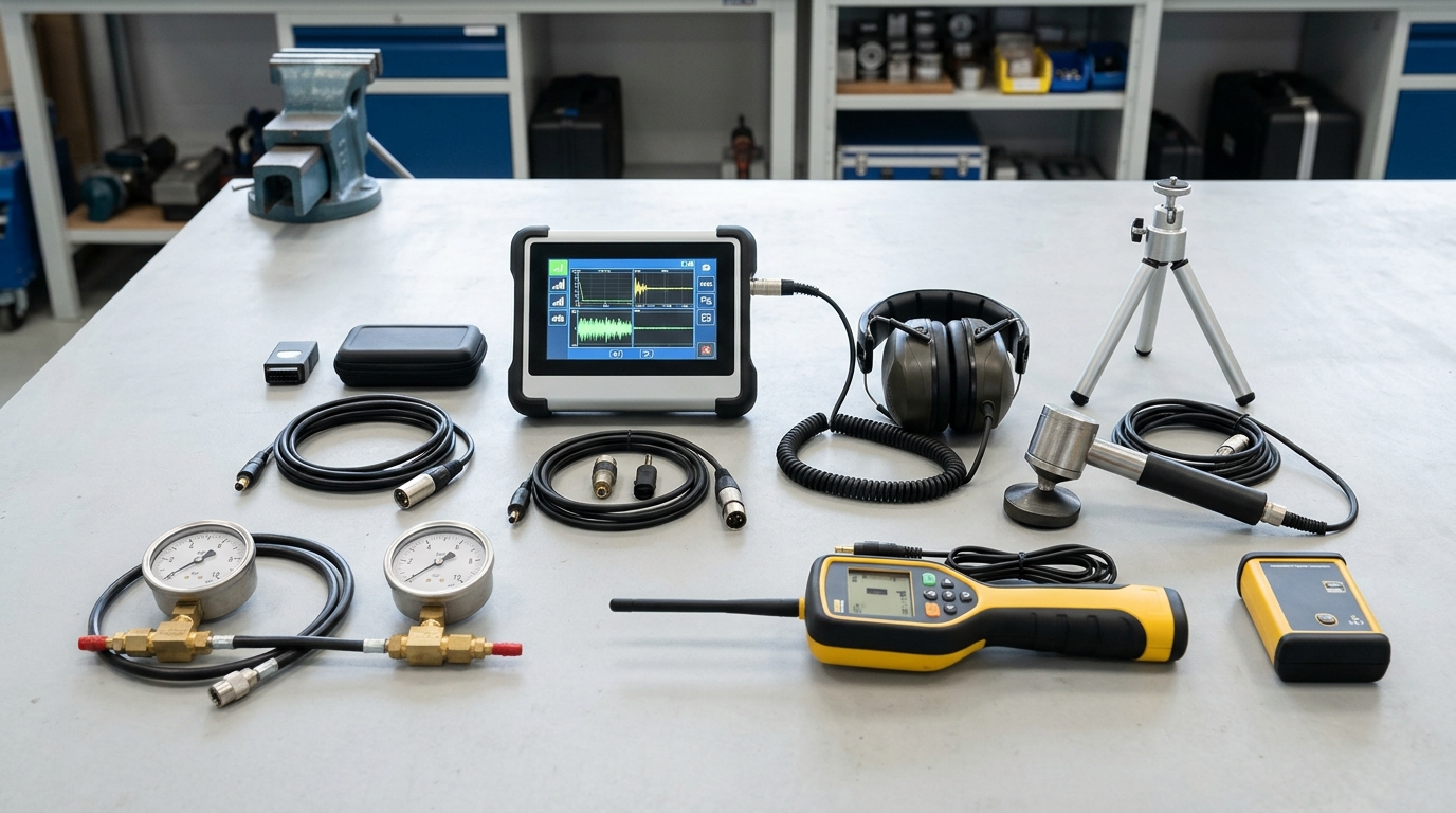 Acoustic ground sensor listening equipment pinpointing slab leaks on concrete floors in Hanford
